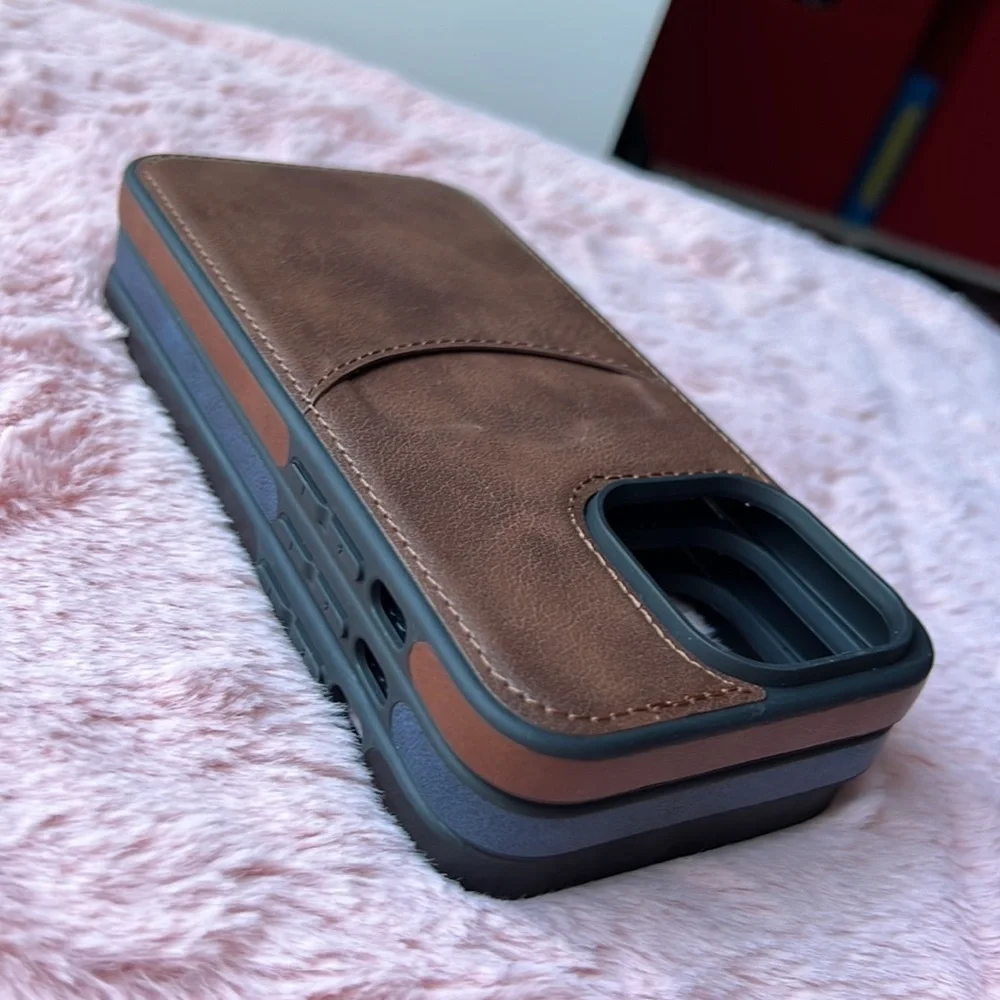 For iPhone 14 PRO leather phone case with pocket holder with elegant stitching